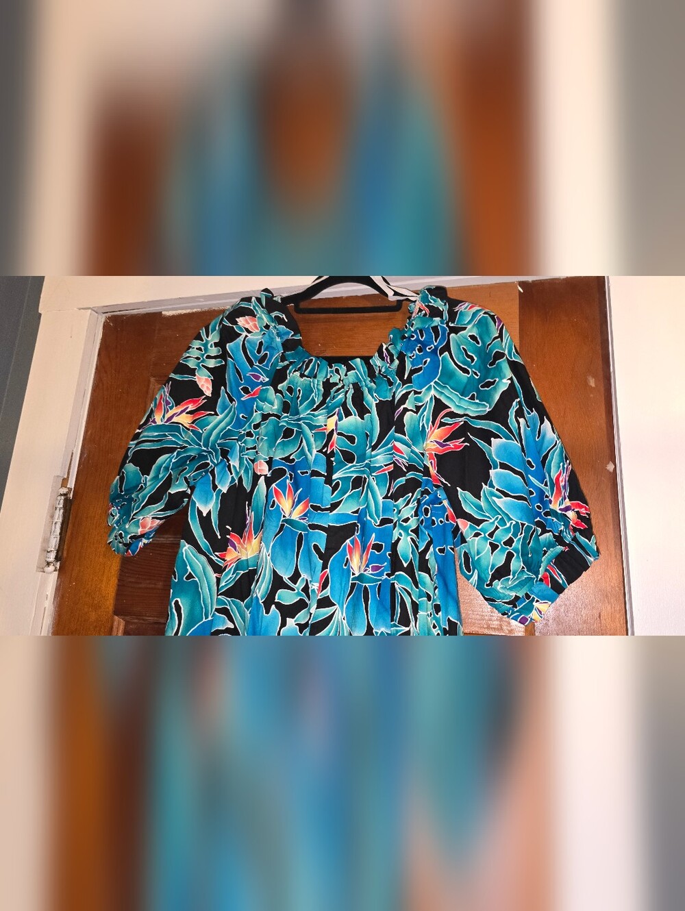 Hilo Hattie Teal Tropical Print Off-Shoulder Midi Dress - Picture 2 of 4